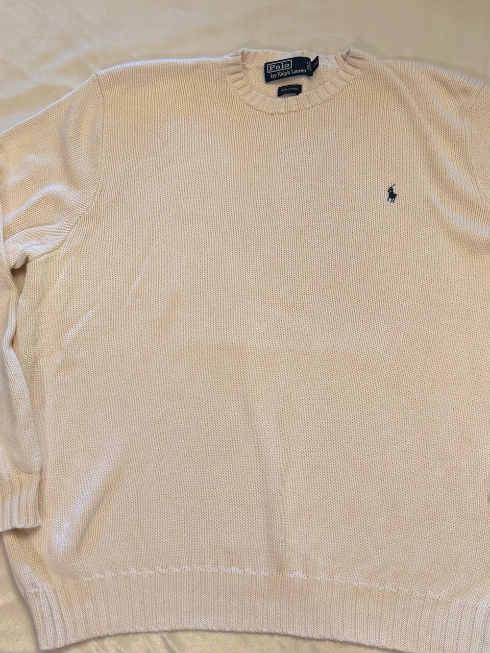 Ralph Lauren Men’s Cream Crewneck Sweater with Navy Pony Logo XXL